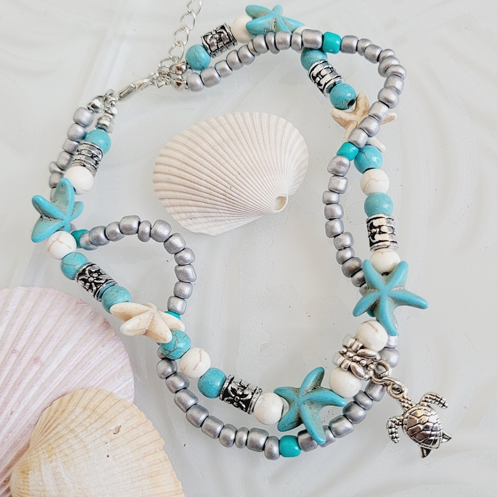 Sea  Turtle Starfish Double Layer Anklet NWT